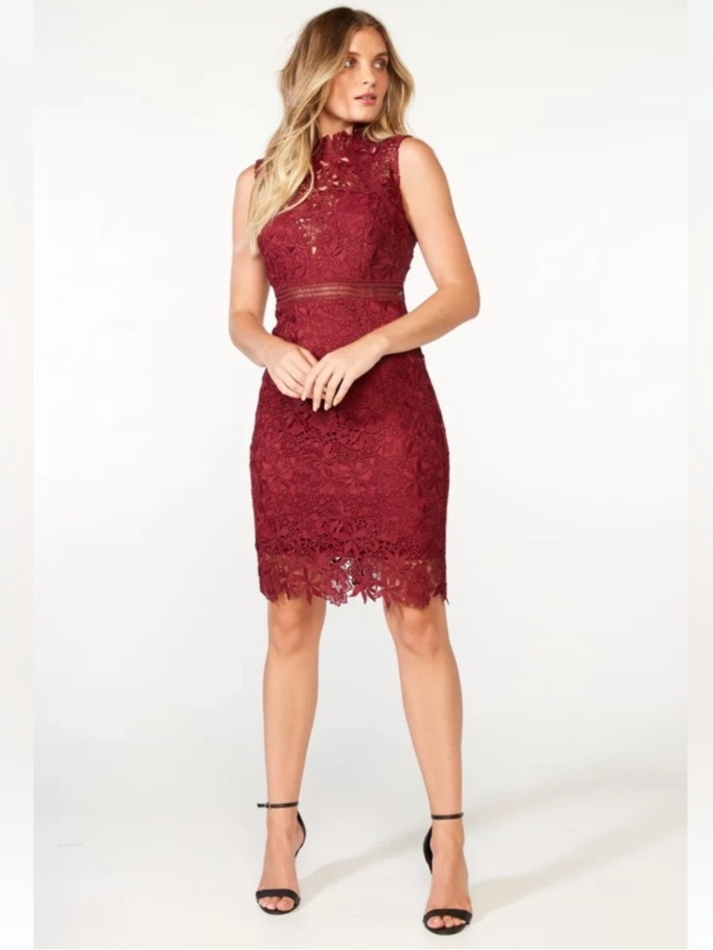Bardot Red Lace Midi Dress - Picture 10 of 12